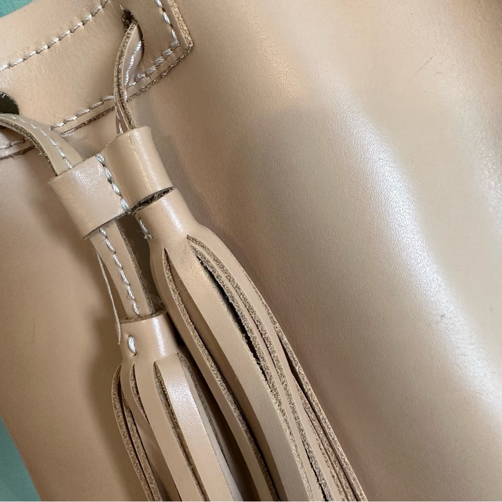 J.Crew Mini Leather Bucket Bag Drawstring Tassel Crossbody - Picture 3 of 6